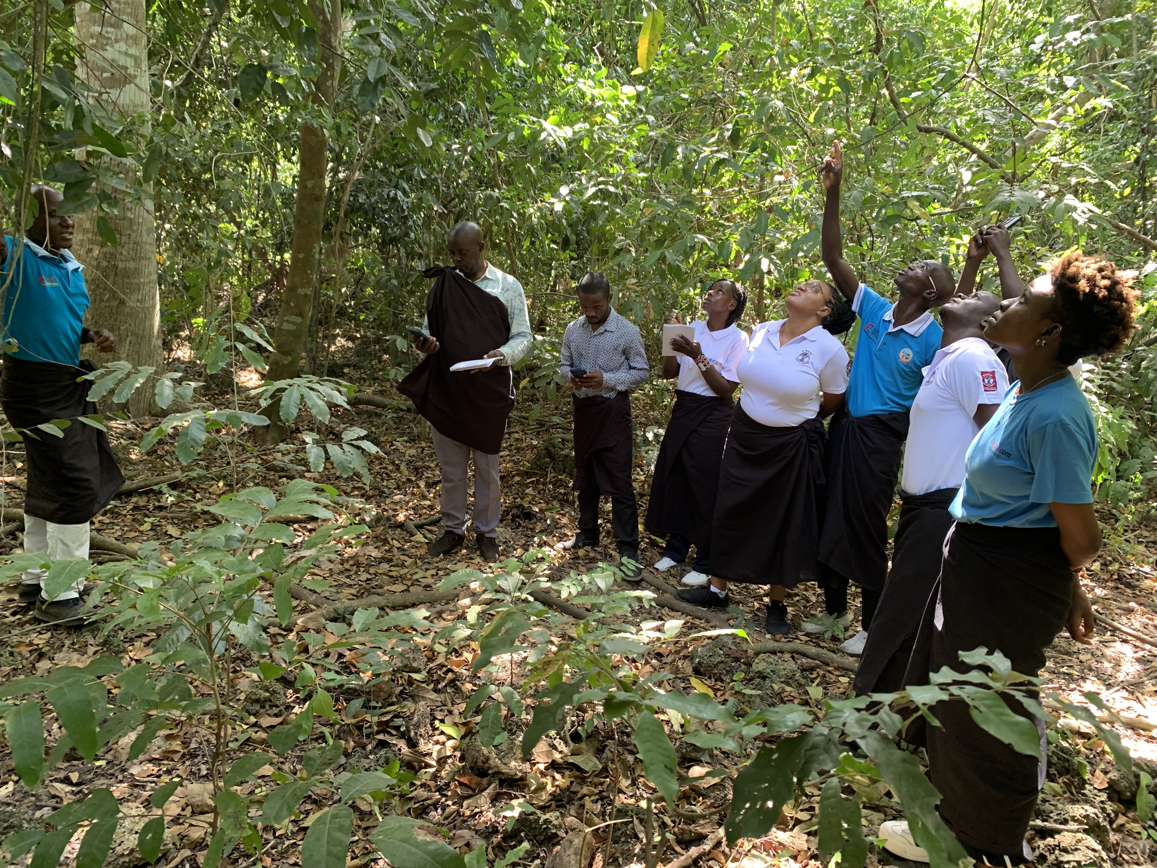 Gerald from Kaya Kinondo guiding grantees around the kaya kinondo sacred forest